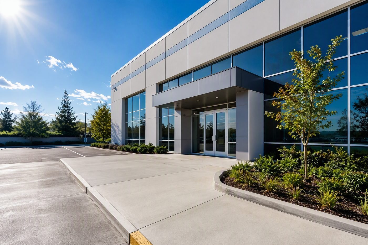 Immaculate commercial office building exterior after cleaning